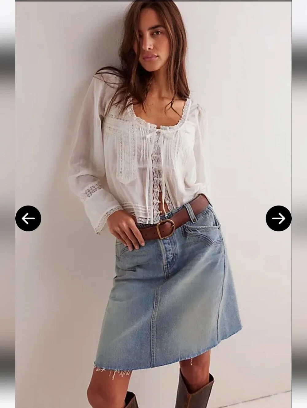 Free People We The Free Suzy Denim midi skirt Sz 26 $128